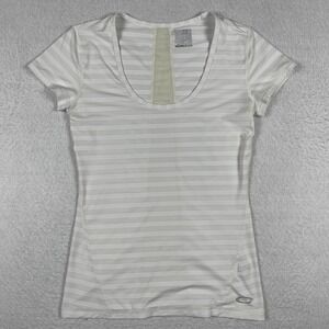 Oakley Shirt Womens Small Beige White Striped Casual Preppy Golf Vacation Travel